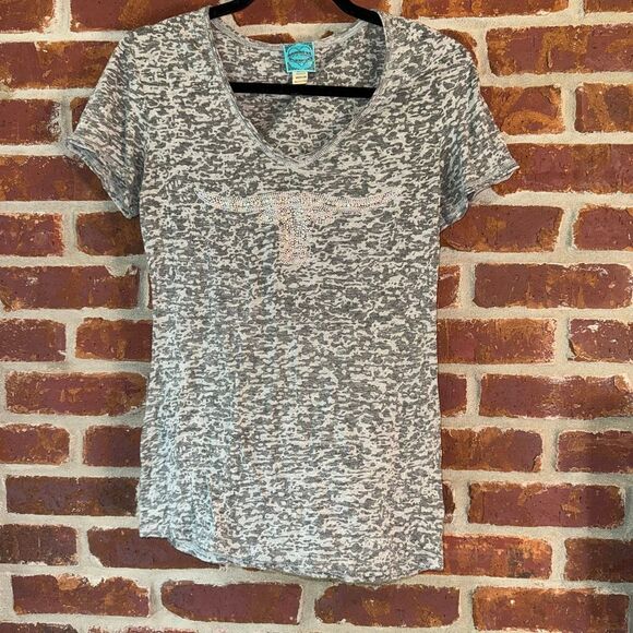 Cowgirl Hardware rhinestone steer burnout gray top‎ size medium - Picture 1 of 7